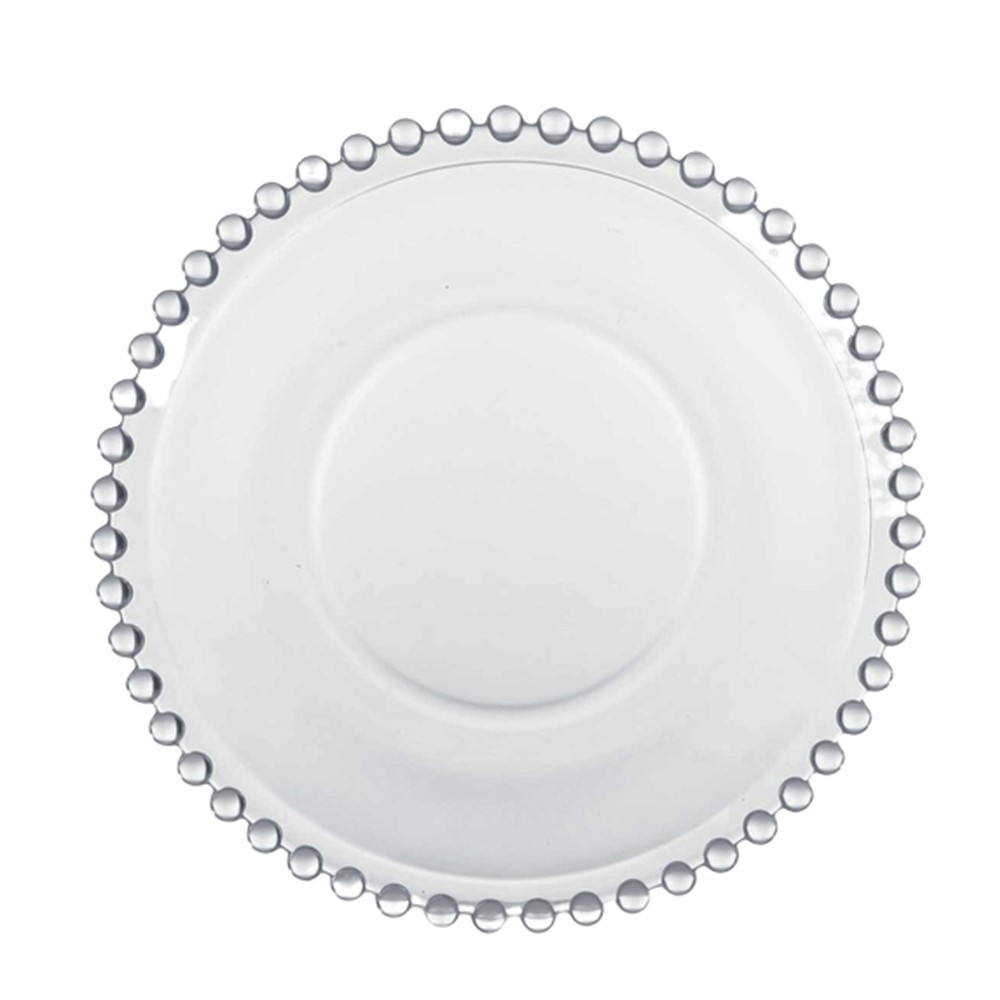 Prato de Sobremesa Cristal Pearl Clear Transparente Bolinha Wolff 19cm