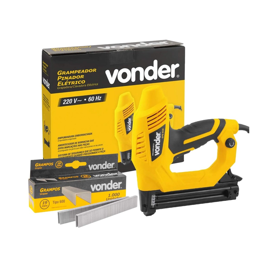 Kit Grampeador Elétrico GPE916 220v + Caixa c/ 1000 Grampo Para Grampeador 19mm Vonder