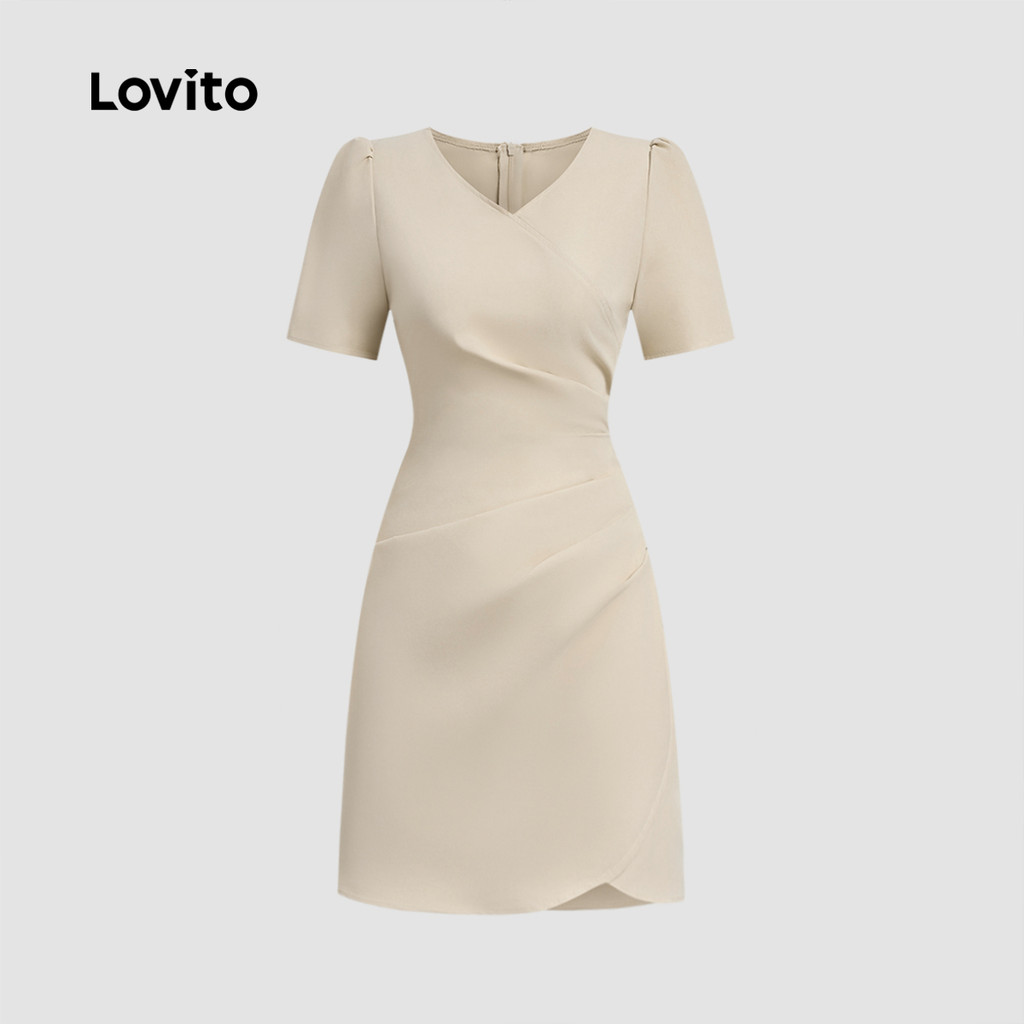 Detalhes do Lovito Vestido Feminino Simples Plissado Casual L133ED1011
