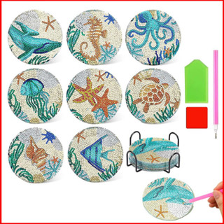 8 peças de kits de porta-copos de arte de diamante,com suporte DIY,com bases de cortiça,para iniciantes em Oferta na Shopee
