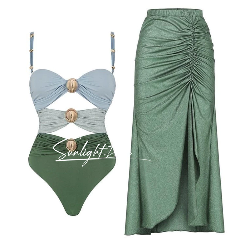 Vestido de praia sexy maiô biquini feminino conjunto de praia dress de banho moda com alças finas saida de praia verão