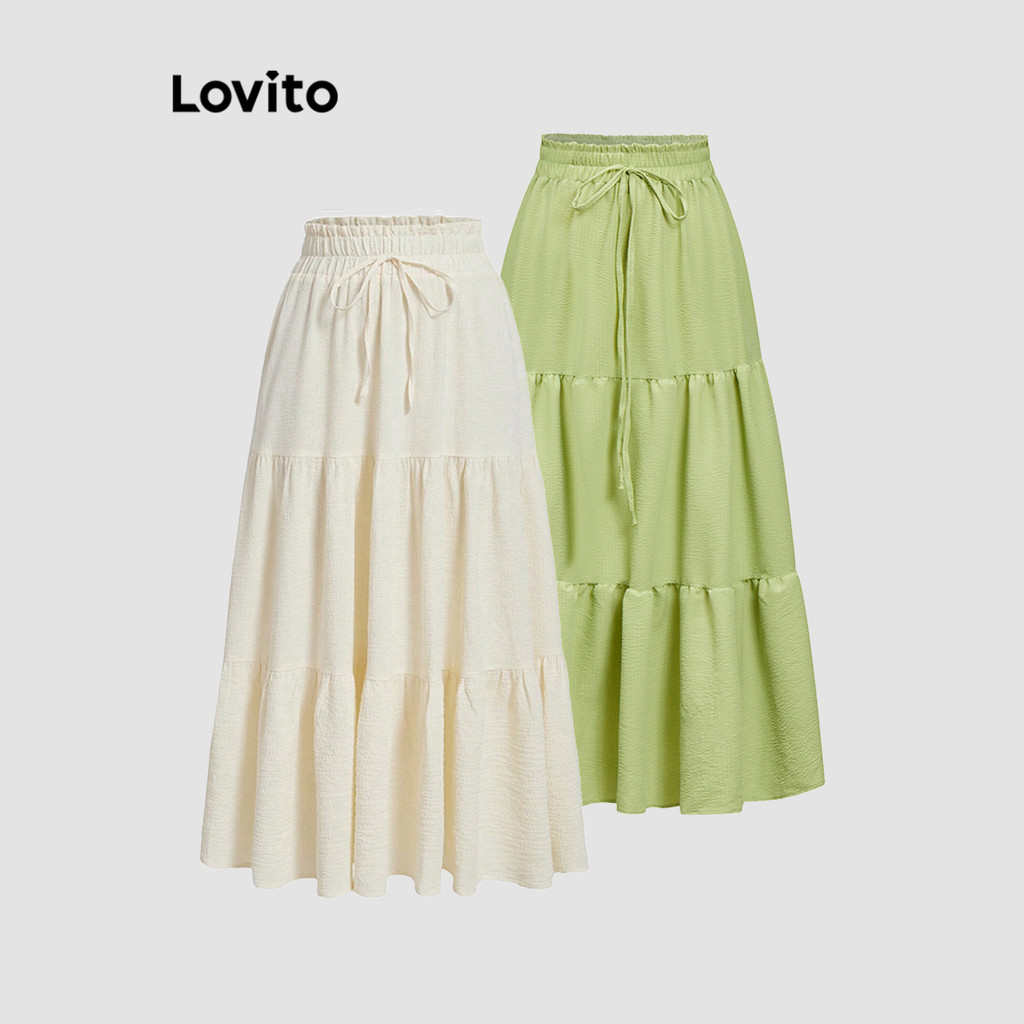 Lovito Saias Boho Com Babados Lisos E Bainha Saias De Verão Para Mulheres L74ED057 (Multicolorido) - Women Clothes