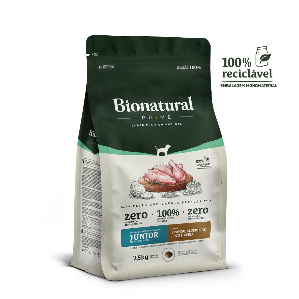 Ração Bionatural Prime Cães Raças Médias e Grandes Junior Frango 2,5Kg em Oferta na Shopee