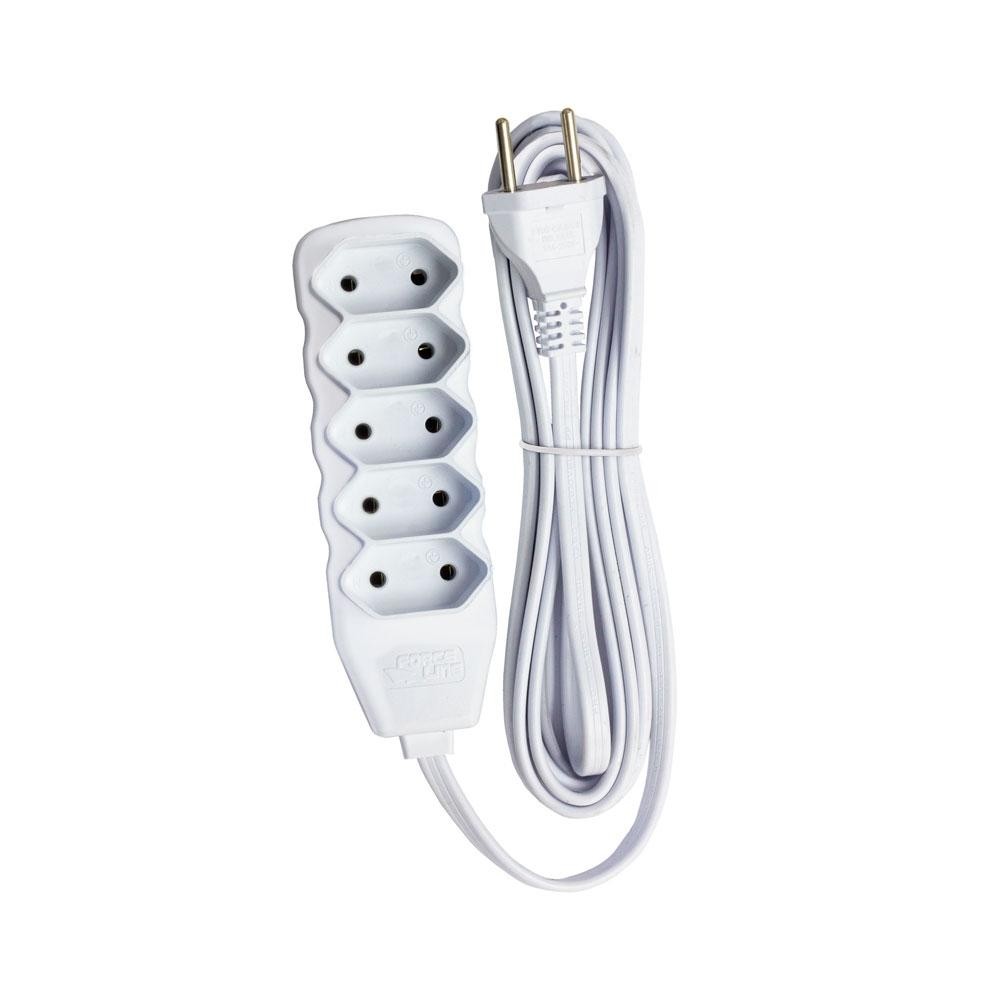 Extensão Reforçada Bipolar 5 Tomadas 10 Amperes 3 Metros Branco - Force Line