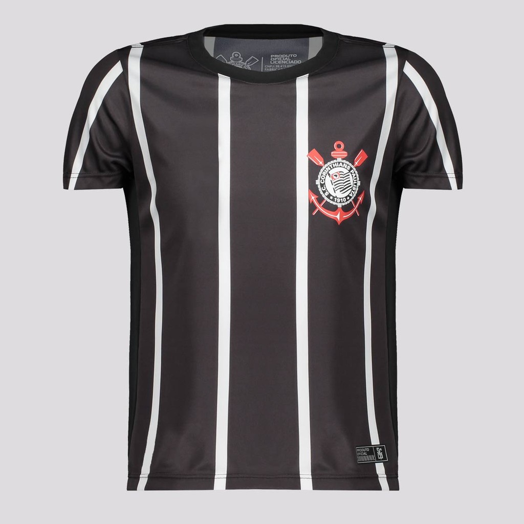 Camisa Corinthans Fitness Juvenil Preta