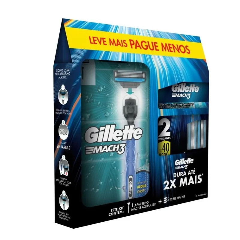 Kit Gillette Mach3 Aparelho de Barbear 1 Ud + Cargas 3 Uds