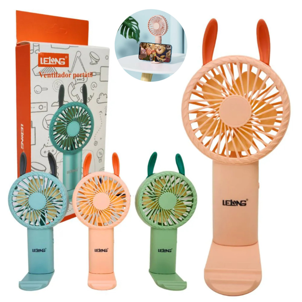 Mini Ventilador de mão e mesa Portátil e Silencioso/Recarregável com Usb e Suporte Celular em Oferta na Shopee