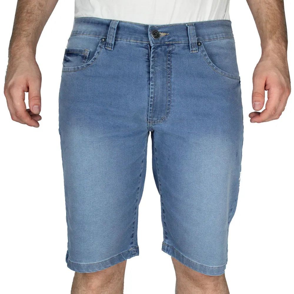 Bermuda Jeans R7Jeans Masculina Tradicional Com Elastano Lavagem Sky + Used + Puido
