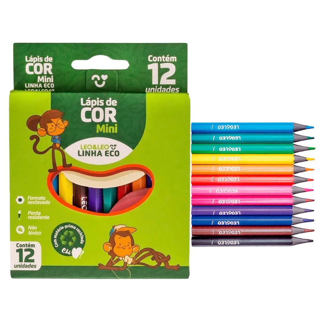 Kit 12 Caixas de Lápis de Cor Mini Caixa com 12 Cores cada Escolar Lembracinha Kit Festa Leo&Leo