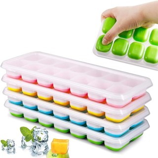 Forma de Gelo Com Tampa Ice Flexivel Forminha Fundo Silicone 14 Cubos Alimentos Frutas Papinha