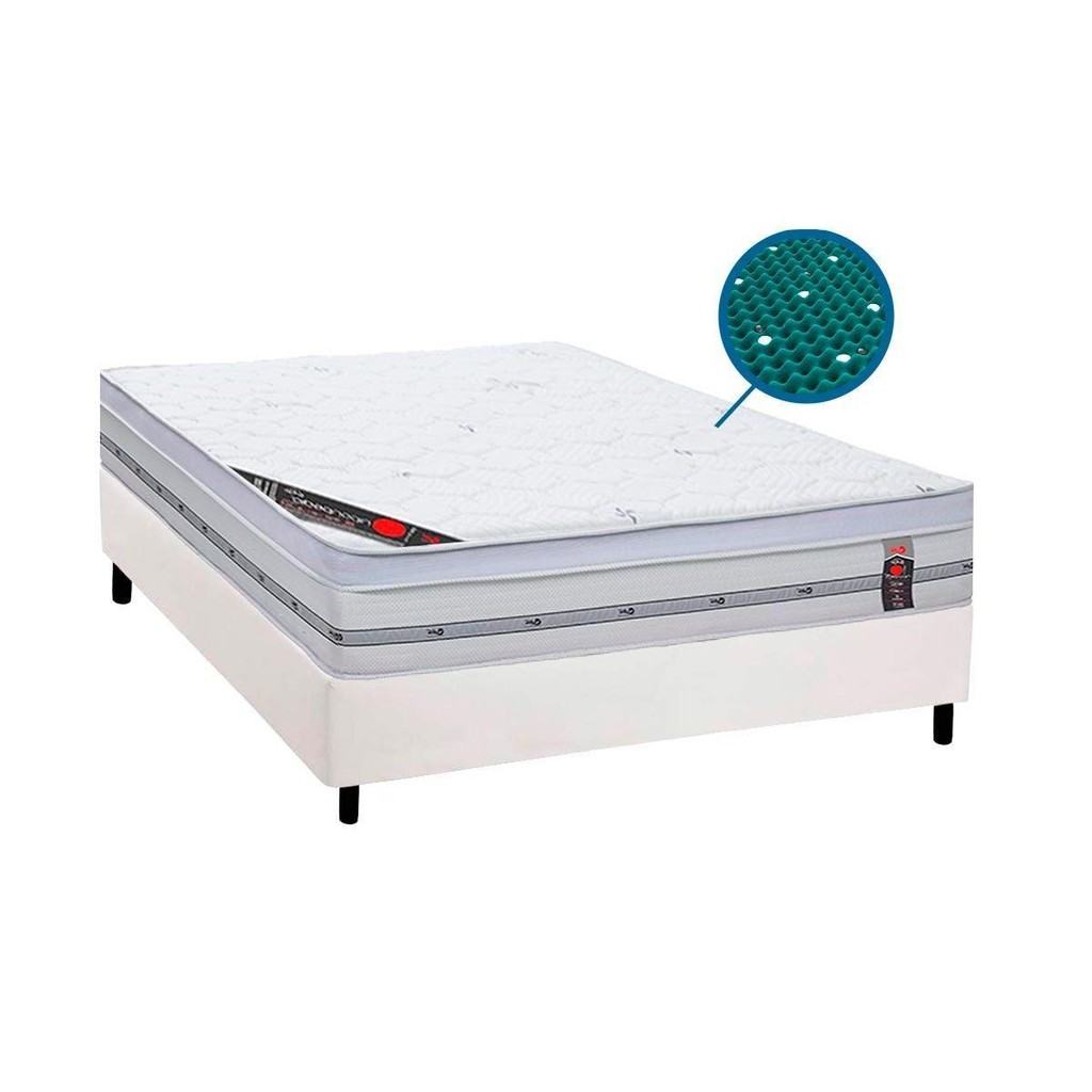 Cama Box Casal: Colchão c/Vibro Massagem Castor Pocket Magnético Gold Star + Base CRC Courano White(138x188)