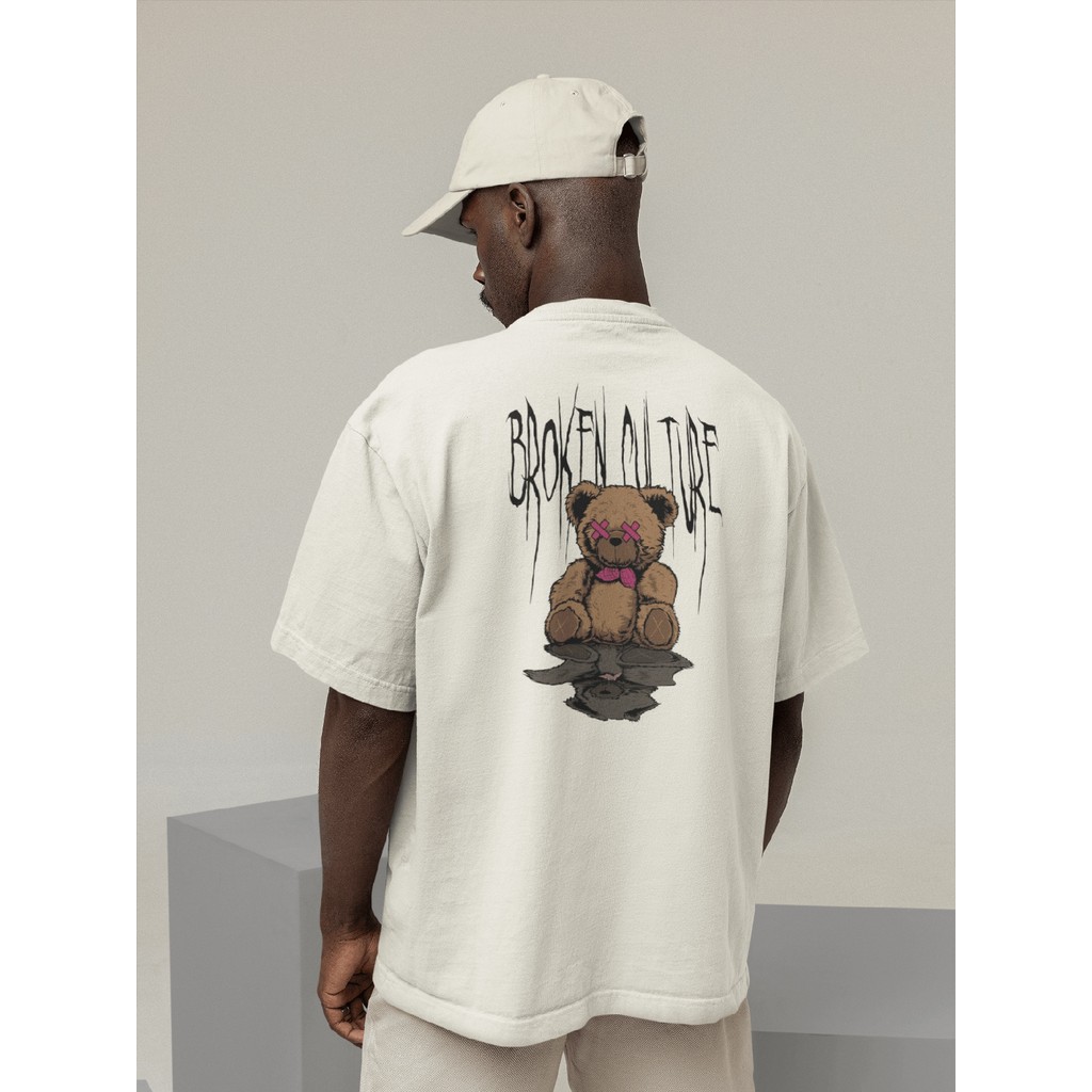 Camisa Camiseta Oversized Streetwear Masculino Urbano Treino Preto e Off Whte Estampado - BROKEN CULTURE