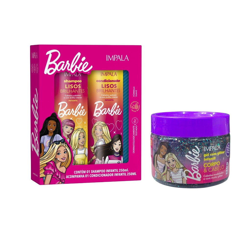 Kit ShampooCondicionador Gel Glitter Liso Barbie Kids Impala - Beauty