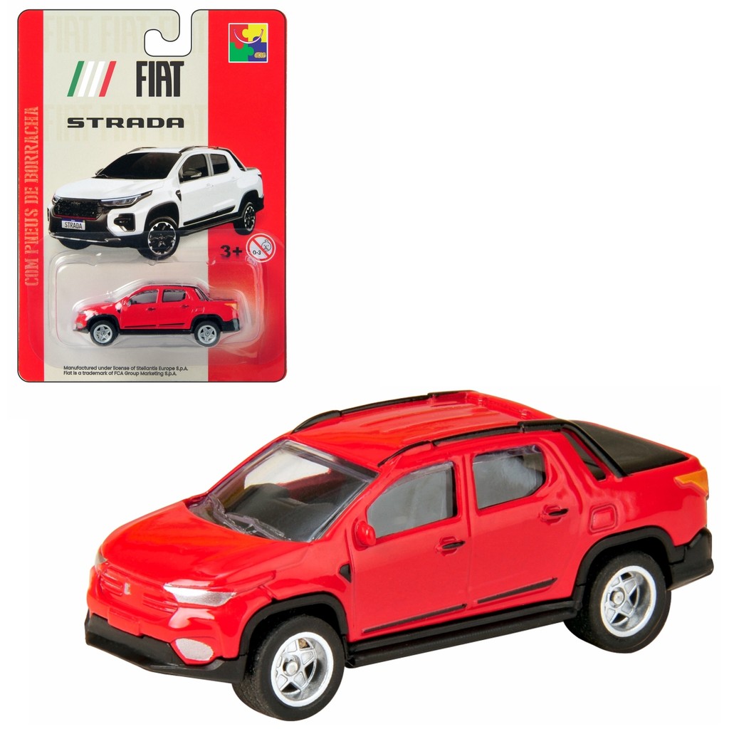 Fiat Strada Vermelho 1:64 Miniatura CKS Pneu de Borracha