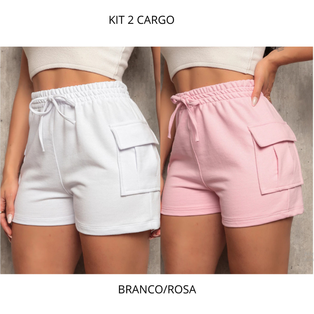 kit 5 shorts Cargo Feminino Moletinho bolsos laterais moda feminina tendência confortável 2025 em Oferta na Shopee