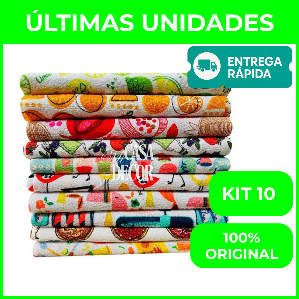Camesa Kit 10 Panos De Prato Atoalhado Estampas Lindas Alta Absorção em Oferta na Shopee