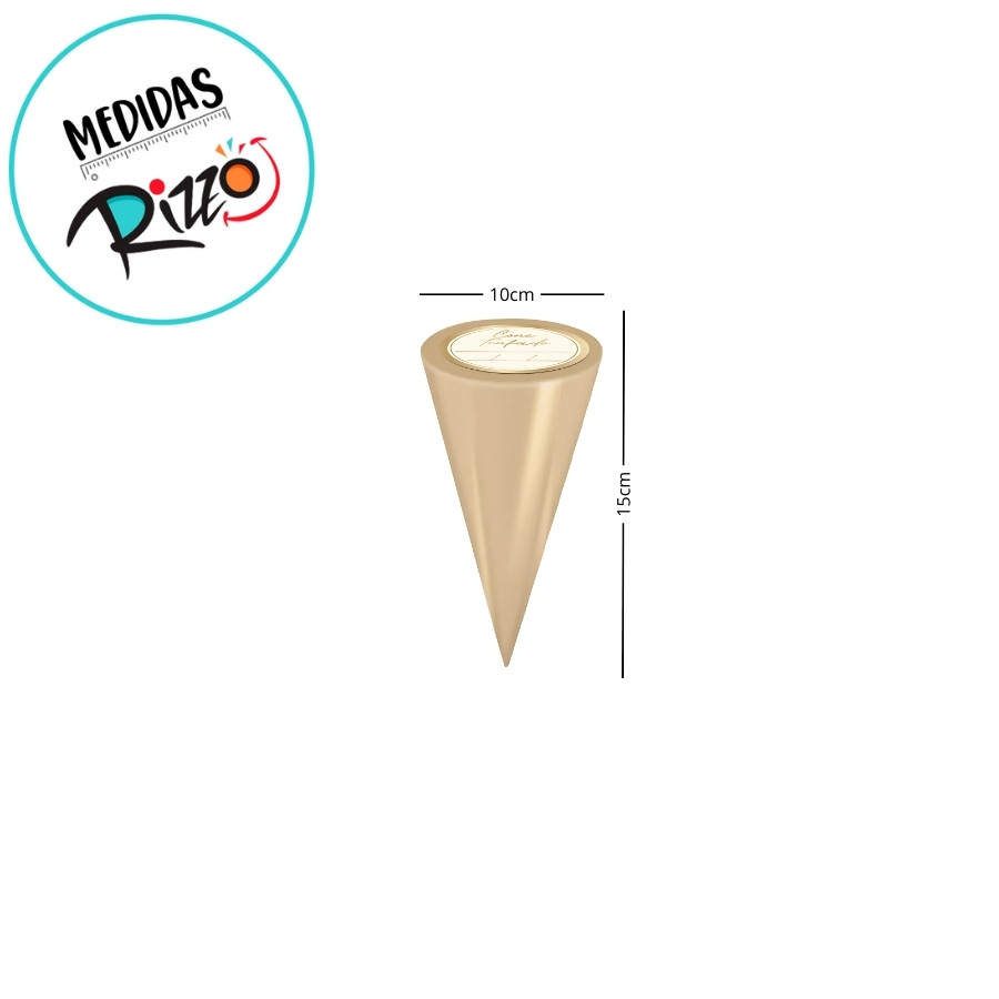 Detalhes do Kit Cone Metalizado Com Etiqueta - Creme - 10x15cm - 50 unidades - Cromus - Rizzo