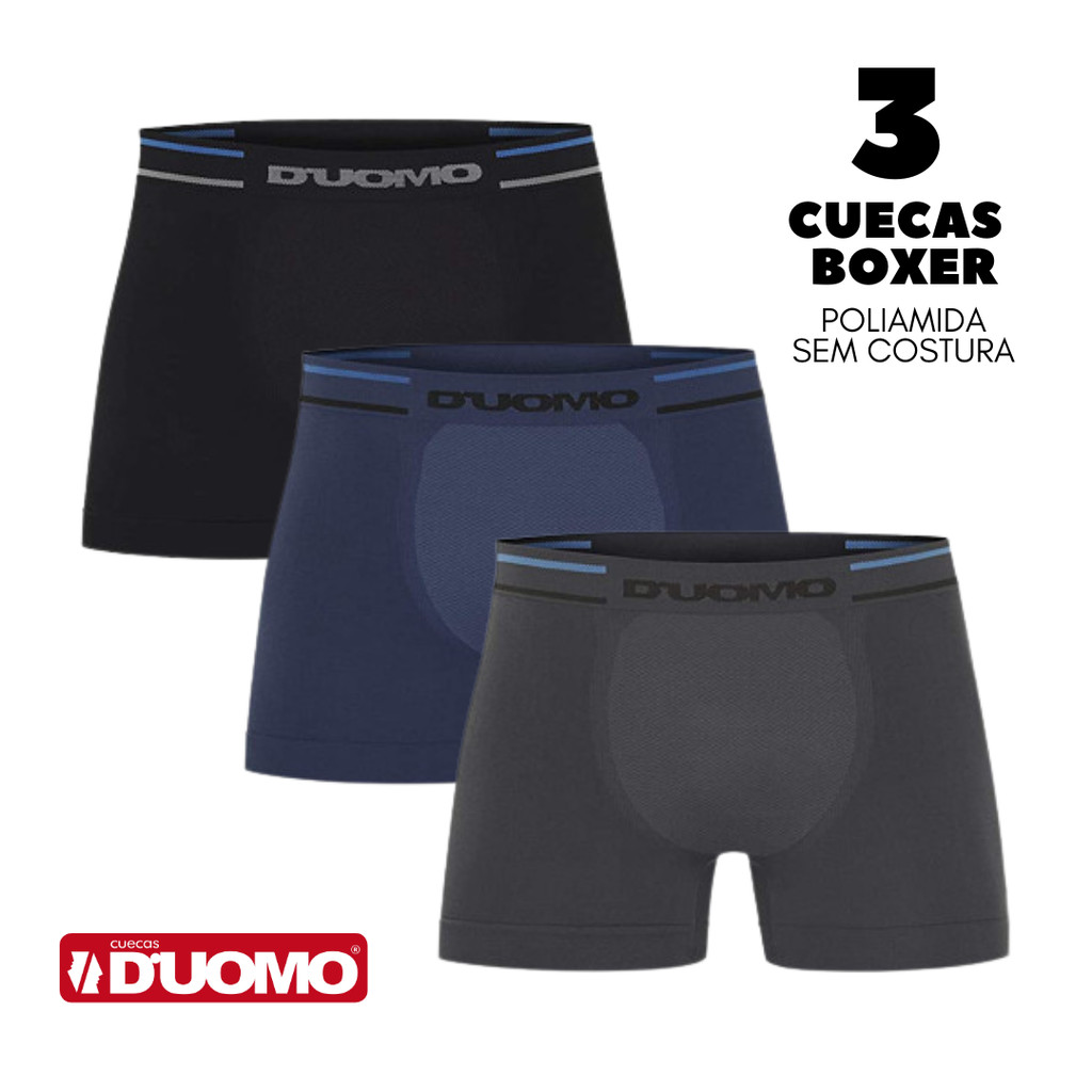 Kit 3 Cueca Boxer Duomo 290 Original Sem Costura em Microfibra/Poliamida