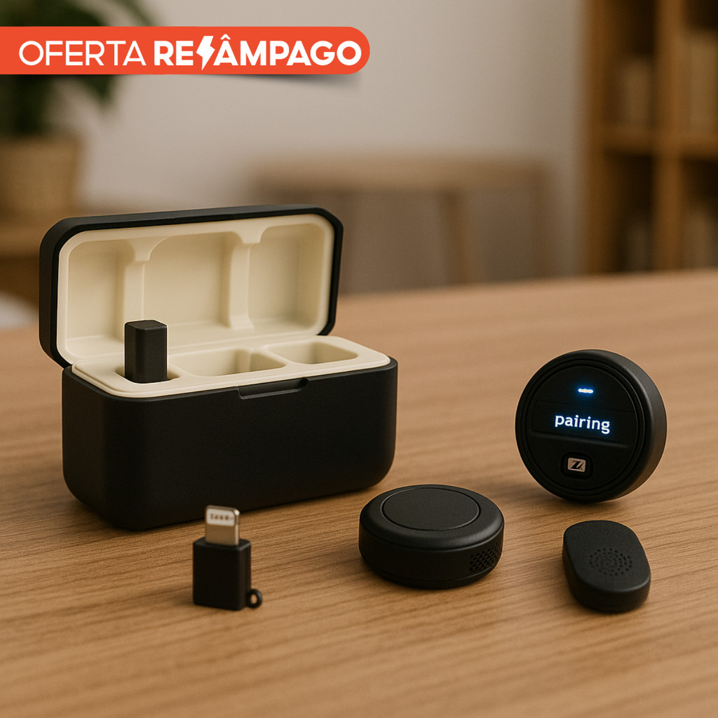 Microfone de Lapela Sem Fio Duplo ANC iPhone Android Gravação Profissional com Cancelamento de Ruído