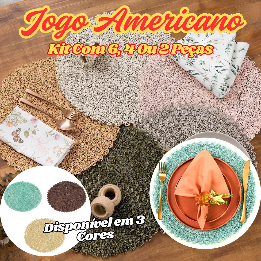 Jogo Americano Descanso De Mesa De Jantar Kit Com 6 4 Ou 2 Peças 38Cm Flexível E Rústico Elegante