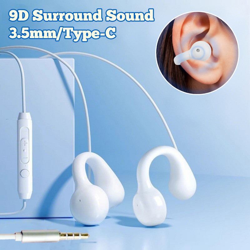 Fone De Ouvido Com Fio De Condução Óssea Clipe De Orelha Tipo C De 3.5 Mm/Cabo De Durável De 1.2 M-Som Surround 9D-Confo