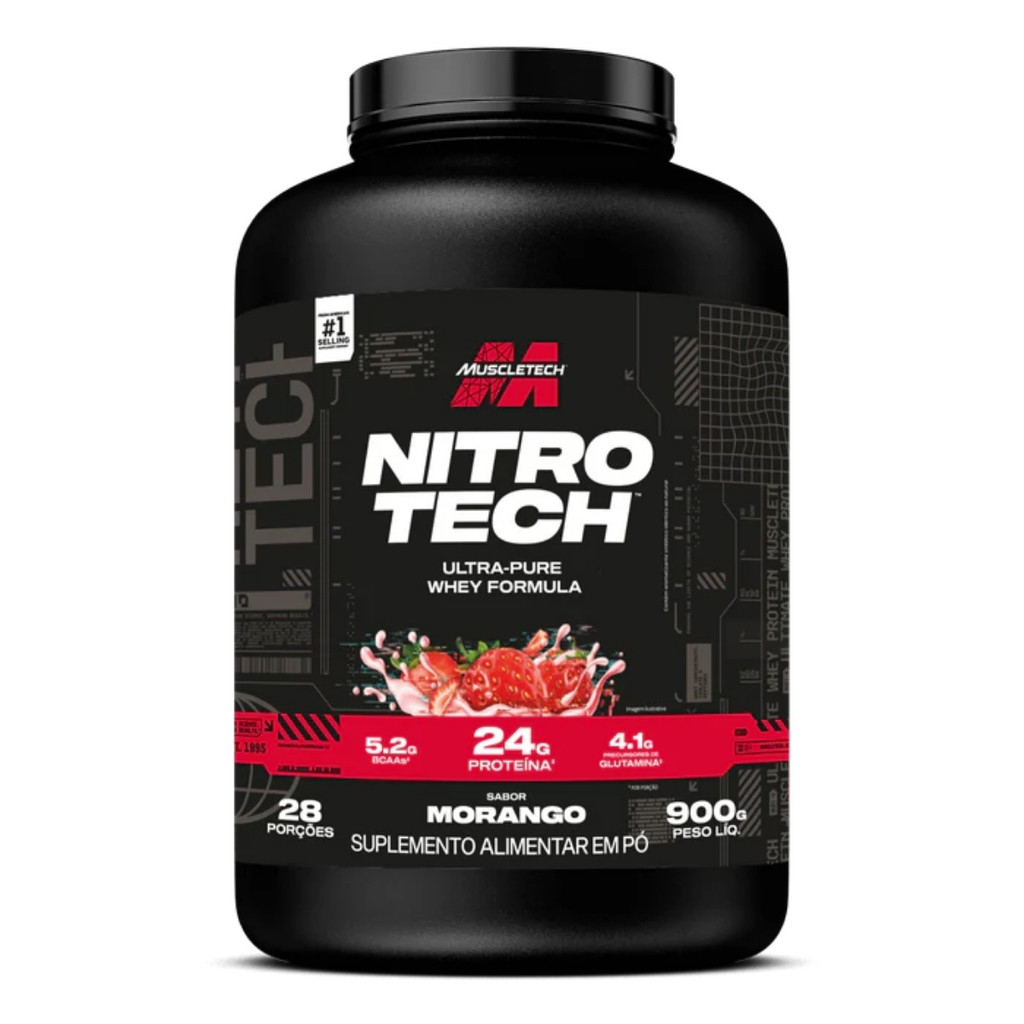 Whey Protein Nitro Tech Pote 900g Muscletech Morango em Oferta na Shopee