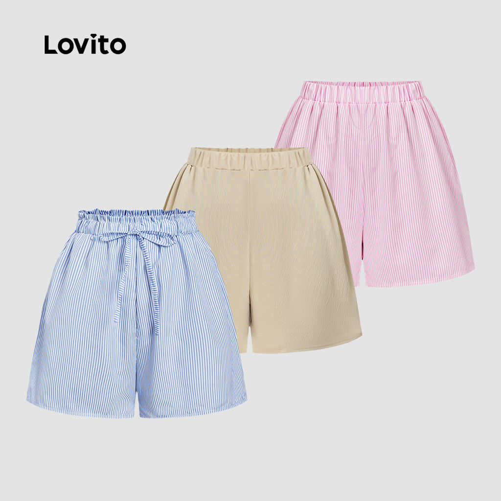 Lovito Shorts Casuais Shorts Plissados De Verão Para Mulheres L121MD192 - Women Clothes
