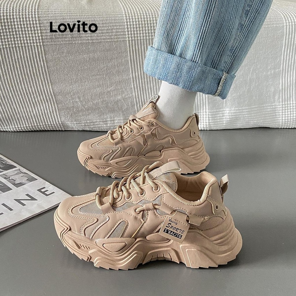 Lovito Casual Versão Coreana Versátil Sola Grossa Aumenta a Altura Confortável Respirável Tênis para Mulheres LFA62230 - Women Shoes