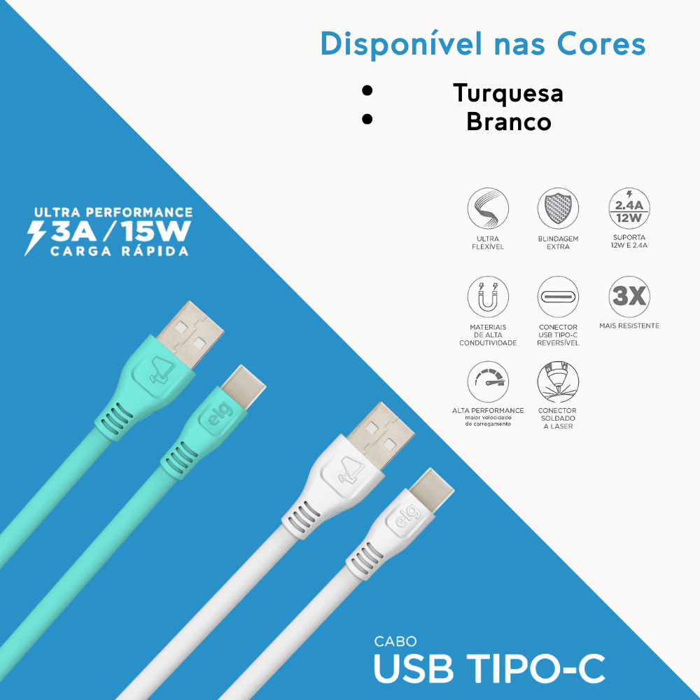 Cabo USB Tipo-C, Carga Rápida 15W 3A, Cabo Flat Antienrolamento, 1 metro em Oferta na Shopee