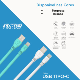 Cabo USB Tipo-C, Carga Rápida 15W 3A, Cabo Flat Antienrolamento, 1 metro em Oferta na Shopee