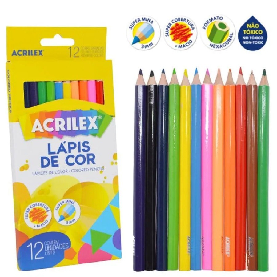 Lapis De Cor Com 12 cores - Acrilex em Oferta na Shopee