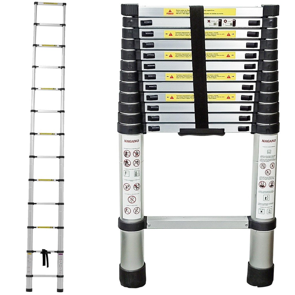 Escada Alumínio Telescópica 3.8 m 13 Degraus - Multifuncional em Oferta na Shopee