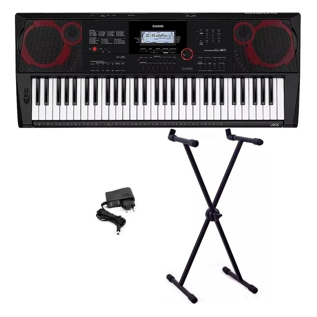 Kit Teclado Casio Ct X3000 Arranjador 61 Teclas + Suporte