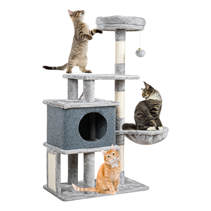 Newpet 112cm Arranhador Gato Casa Três Andares com Rede e Escada e Túnel Exclusivo - Pets