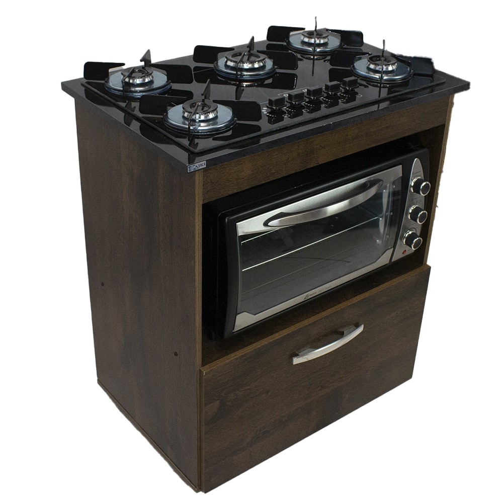 Kit BalcÃO Salvia IpÊ Com Cooktop Preto 5 Bocas E Forno 48 Plus Chamalux - Home & Living