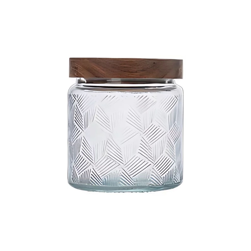 Pote De Vidro Baleiro 550ml Redondo Hermético Tampa Acácia Madeira  Rústico Elegante Versátil