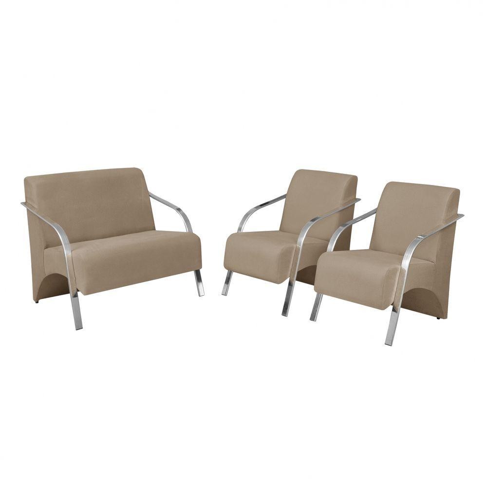 Conjunto Vênus 2 Poltronas De 1 Lugar E 1 De 2 Lugares Braço Alumínio Dsalla Suede.