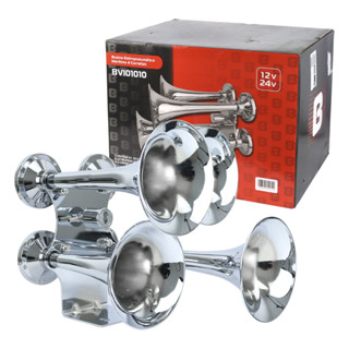Buzina Ar Caminhão Cromada Som de Trem Navio 4 Cornetas Marítima Bivolt 12V 24V Som Muito Alto em Oferta na Shopee