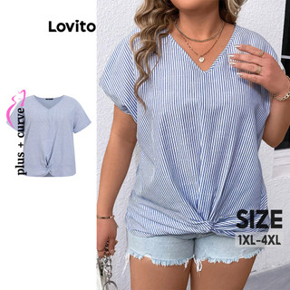 Lovito Blusa Plus Size Curve Casual Listrada Knot para Mulheres LBL16463 em Oferta na Shopee