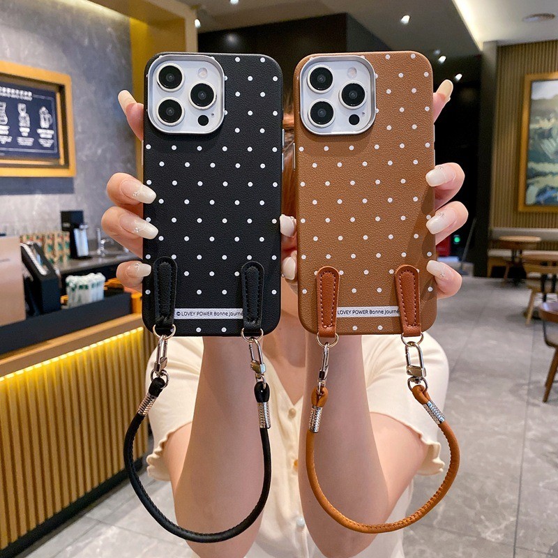 Textura De Couro Alça De Mão Bolinhas Capa De Telefone Para Samsung A27 A37 A57 A17 A07 A16 A06 A05S A55 A35 A25 A04 A54