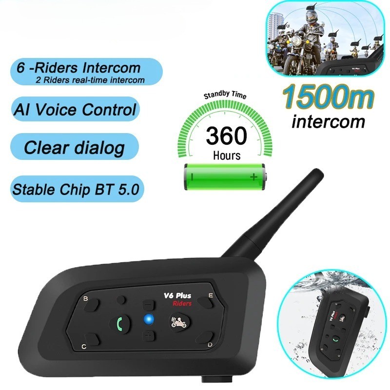 Novo V6 PLUS Motocicleta Capacete Bluetooth Interfone Fone De Ouvido , Redução Ruído Leitor Música 850mAh , 1500m Para 6