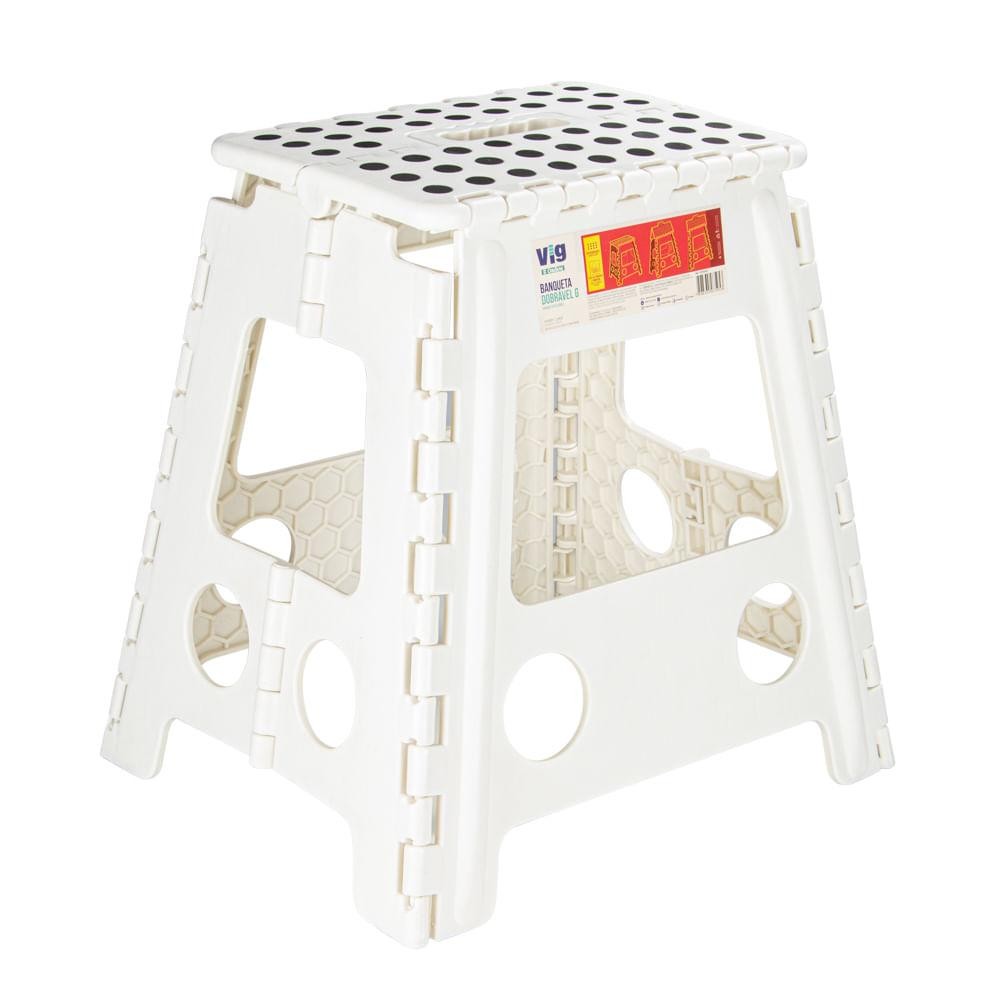 Banqueta Plástica Dobrável Antiderrapante Grande Branca Vig Ordene em Oferta na Shopee