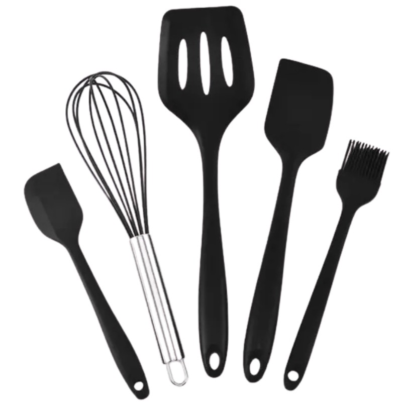 Kit 5 Peças Utensilio De Cozinha Jogo Colheres Espátula Escumadeira Concha Em Silicone — imagem 2 de 2