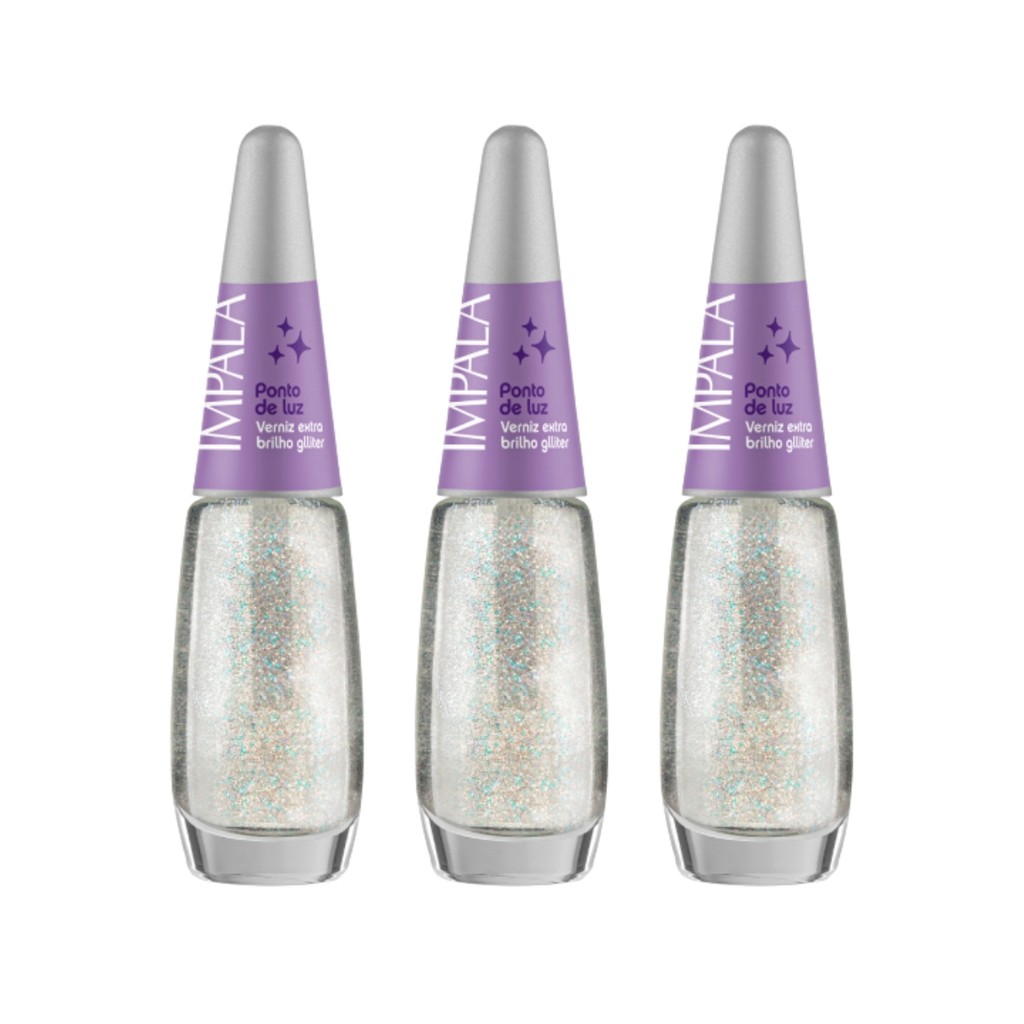 Kit 3 Esmalte Impala Base Unha Verniz Brilho Ponto De Luz em Oferta na Shopee