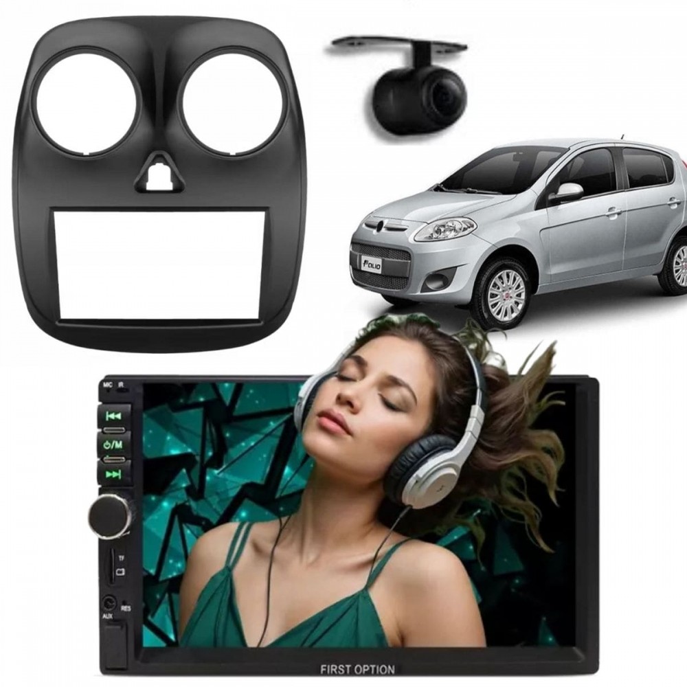 Central Multimídia 2 Din Mp5 Fiat Palio Atractive Câmera Moldura PT