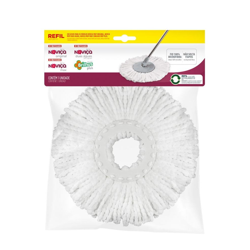 Refil Mop Spin Brilhus, Duas Águas e Noviça Original de Microfibra Bettanin - Home & Living