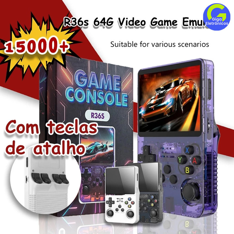 Linux 64g console portátil R36S tela IPS 3.5 polegadas + de 15000 jogos vídeo game a pronta entrega