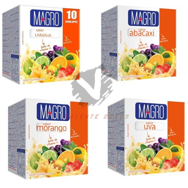 Refresco Suco Magro Sabores Zero Açúcares Diet 15 Unidades 8G Lowçucar Uva Morango Laranja Abacaxi