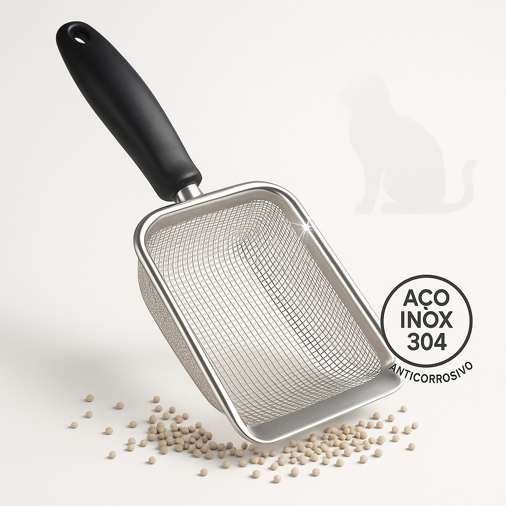 Pá Inox Higiênica para Gatos, Terrários e Gaiolas | Peneira Fina Anticorrosiva Resistência...