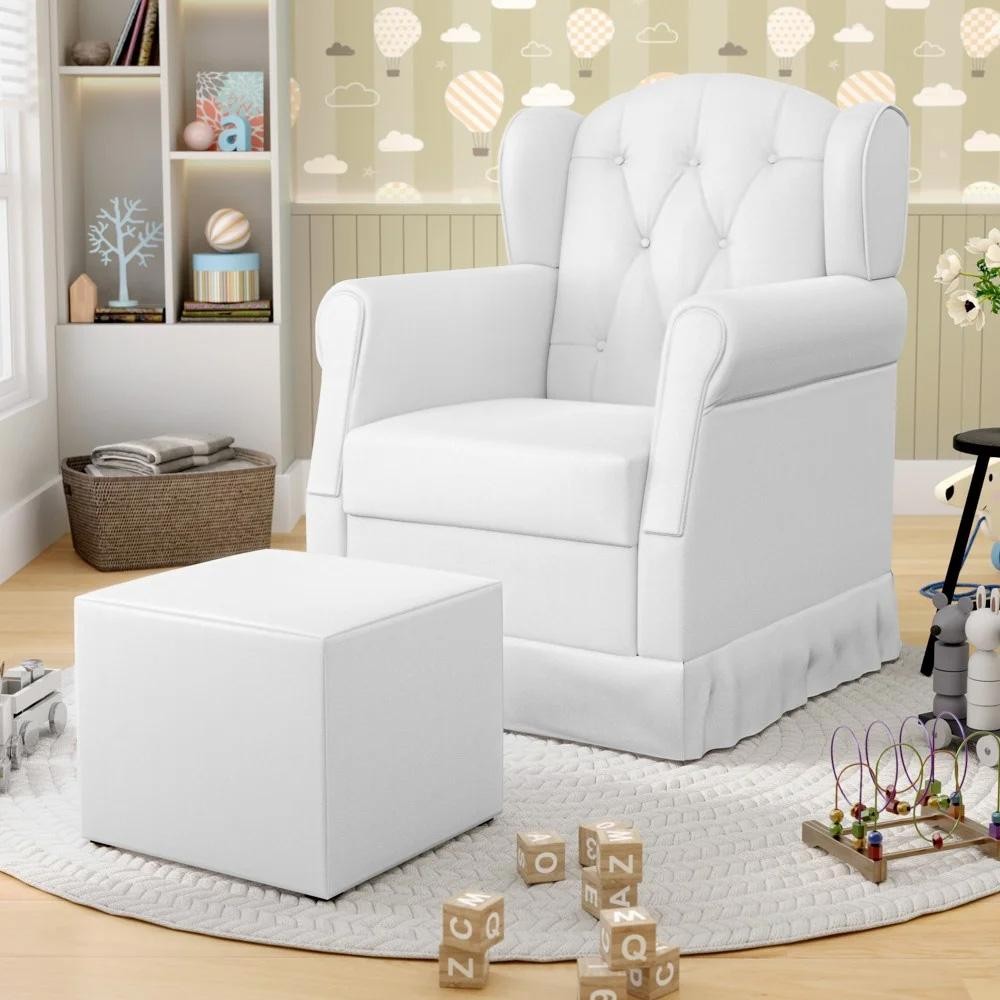 Poltrona de Amamentação Balanço e Puff Letícia Sintético Branco - Mpozenato em Oferta na Shopee